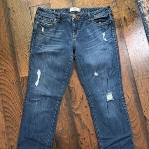 CAbi Women's Blue Slim Boyfriend Jeans with Distressed Details